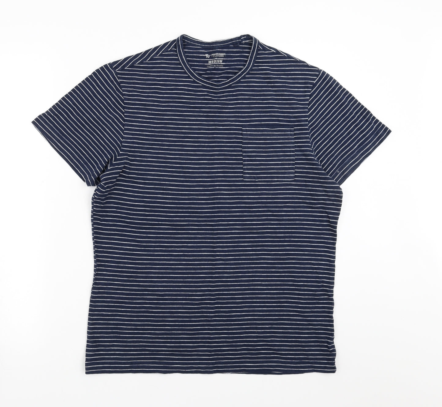 Sainsburys Mens Blue Striped   T-Shirt Size M