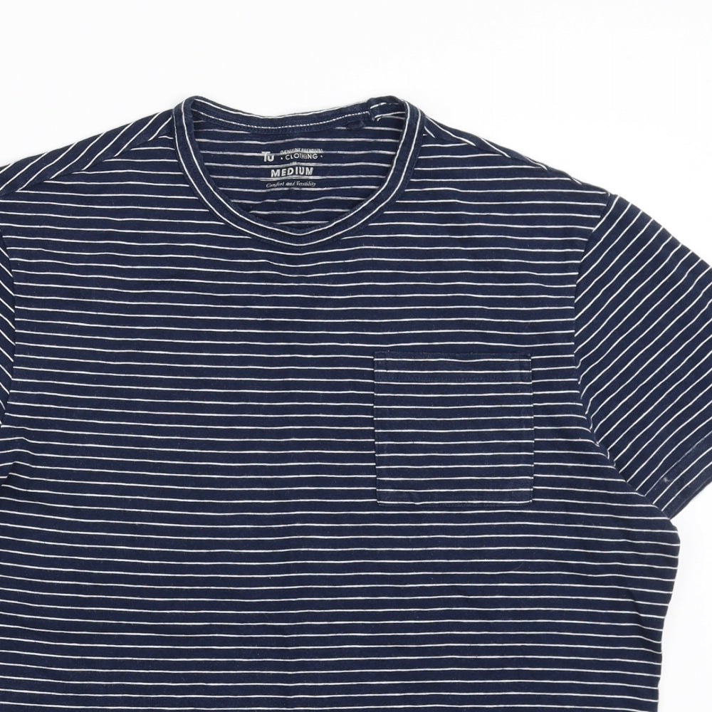 Sainsburys Mens Blue Striped   T-Shirt Size M