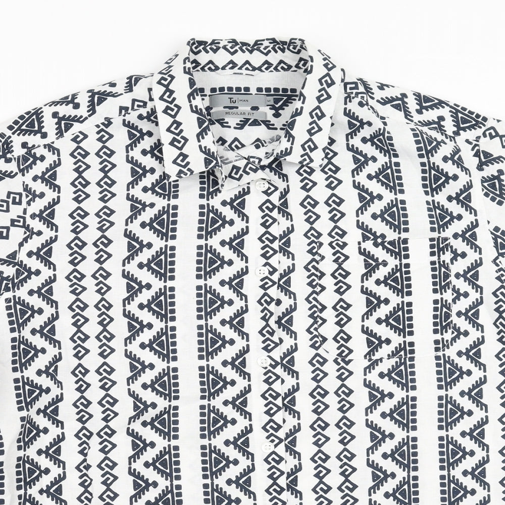 Sainsburys Mens White Geometric   Button-Up Size M