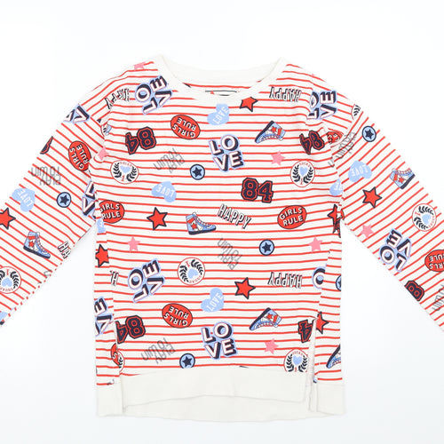Sainsburys Girls White Striped  Pullover Sweatshirt Size 14 Years  - girls rule