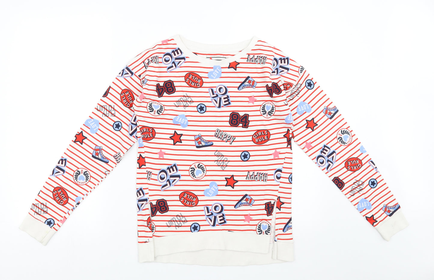 Sainsburys Girls White Striped  Pullover Sweatshirt Size 14 Years  - girls rule