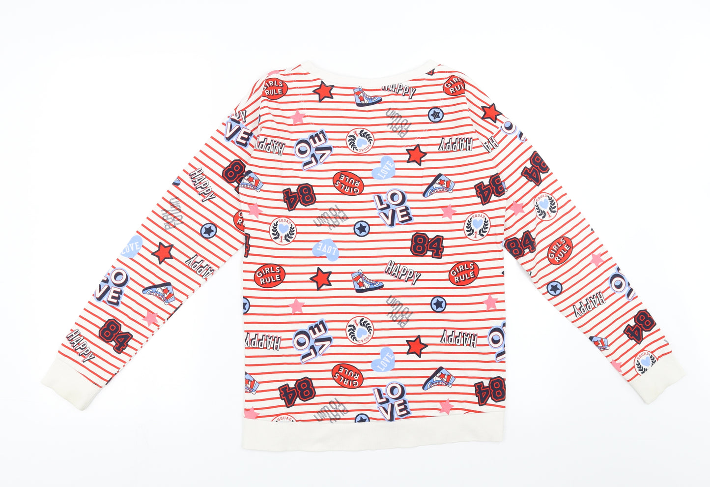 Sainsburys Girls White Striped  Pullover Sweatshirt Size 14 Years  - girls rule