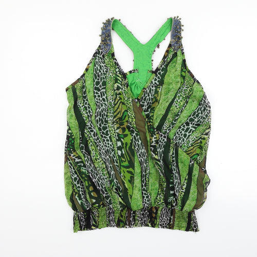 Jaune Rouge Womens Green Geometric  Basic Tank Size M