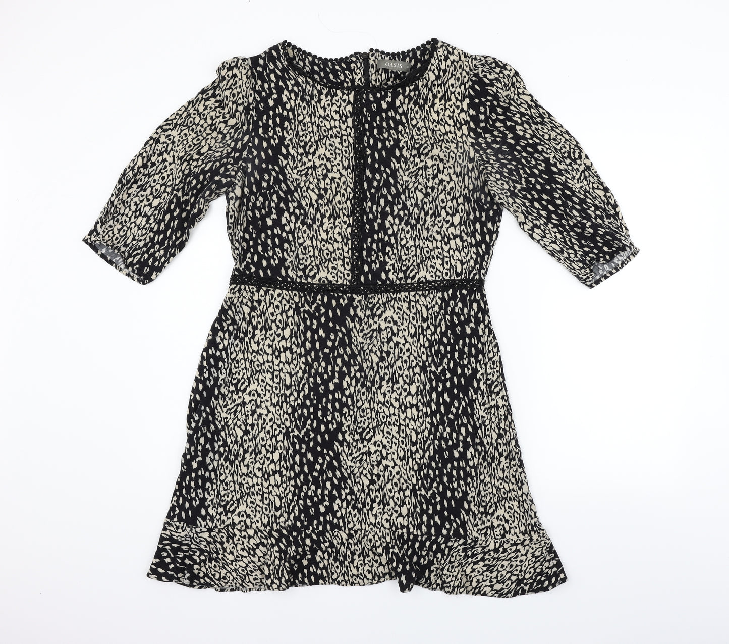 Oasis Womens Black Geometric  Fit & Flare  Size 12