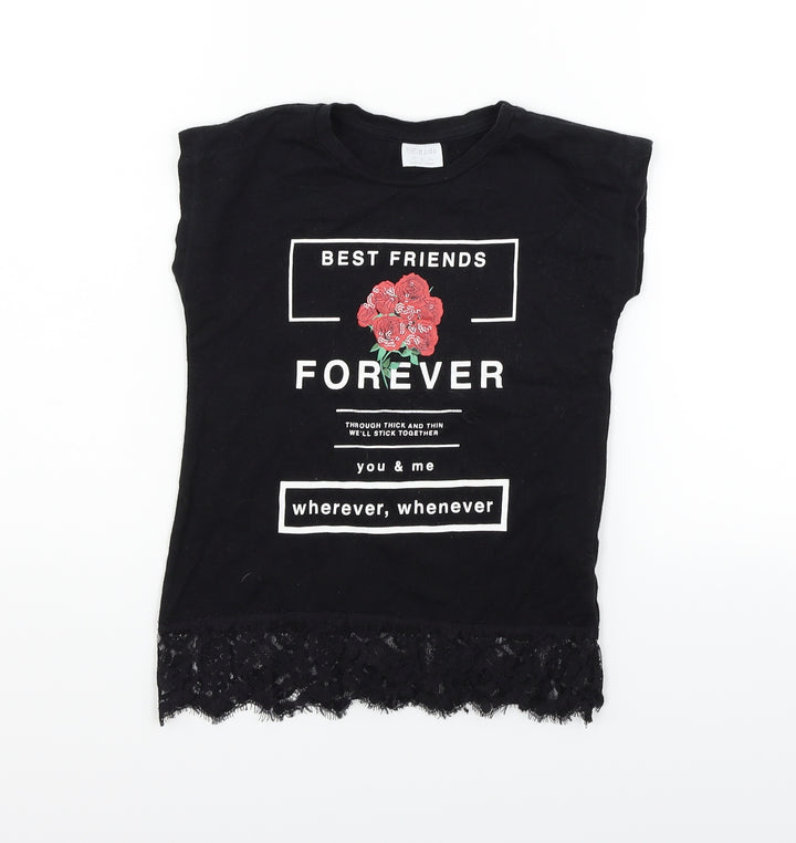 F&F Girls Black   Basic T-Shirt Size 6-7 Years