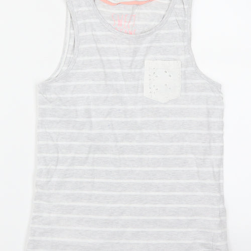 Marks and Spencer Girls Grey Striped  Top Pyjama Top Size 8-9 Years
