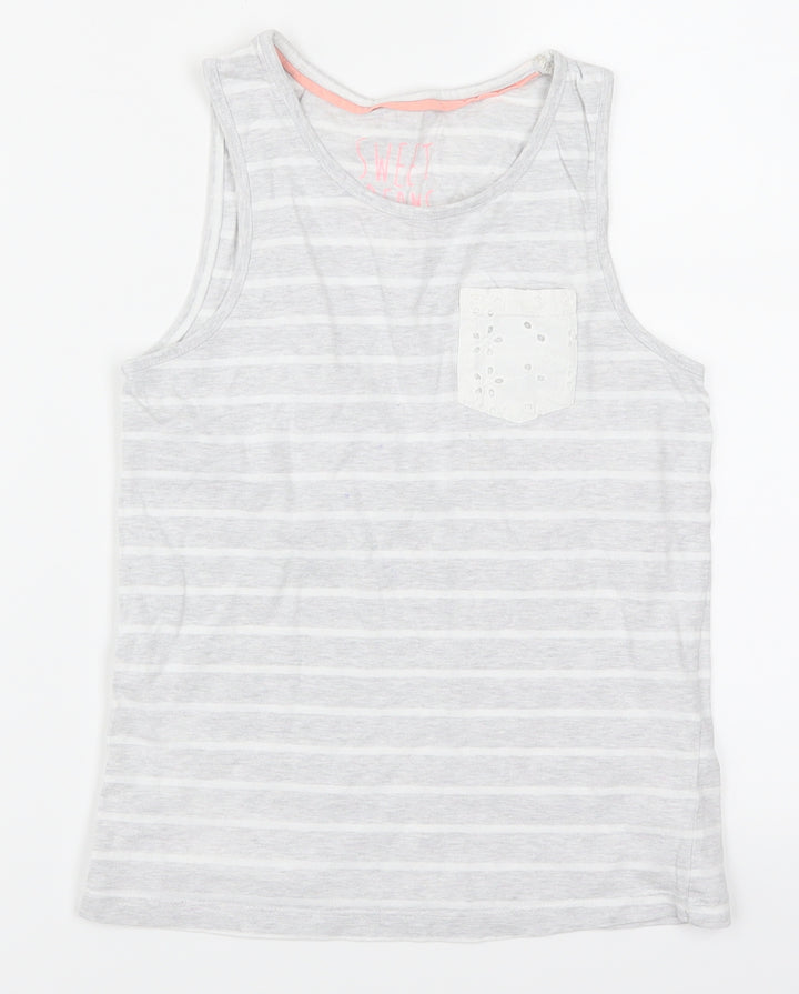 Marks and Spencer Girls Grey Striped  Top Pyjama Top Size 8-9 Years