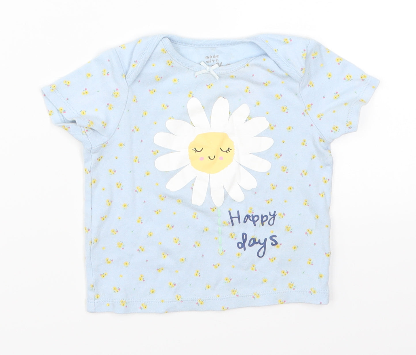 F&F Girls Blue Floral  Basic T-Shirt Size 9-12 Months  - Happy Days