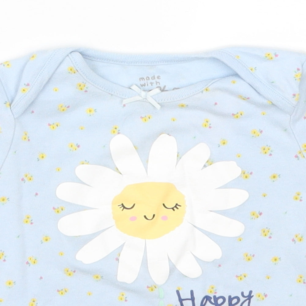F&F Girls Blue Floral  Basic T-Shirt Size 9-12 Months  - Happy Days
