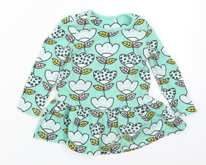 Mini Club Girls Green Floral Shirt Dress Size 9-12 Months