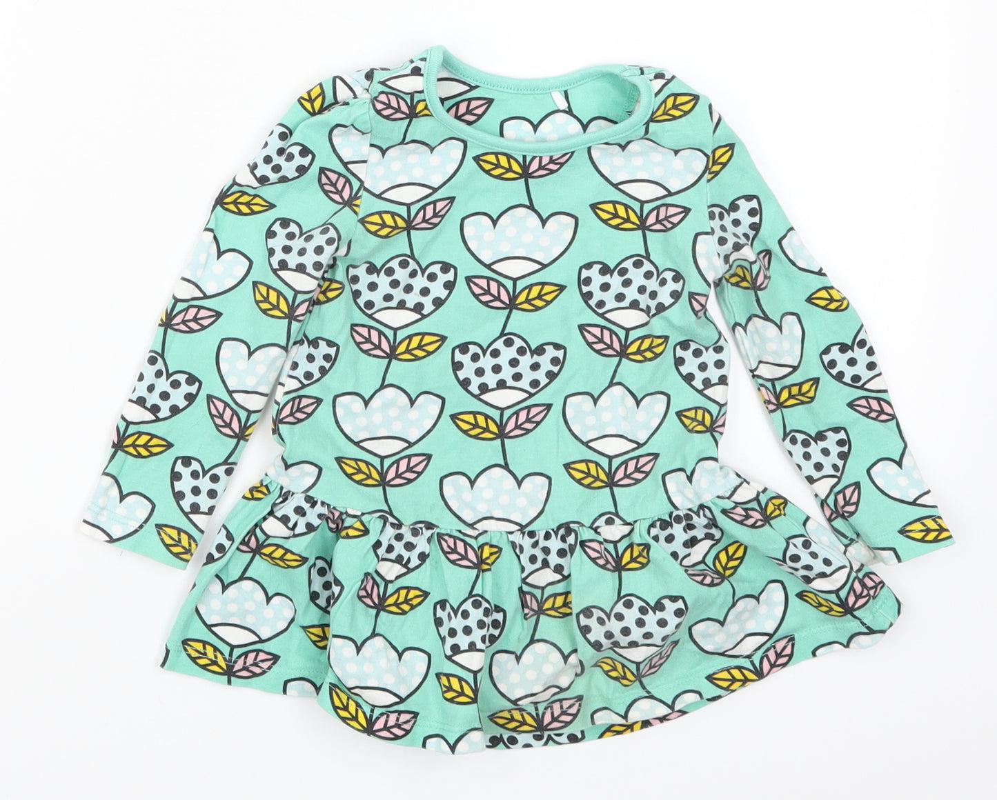 Mini Club Girls Green Floral  Shirt Dress  Size 9-12 Months