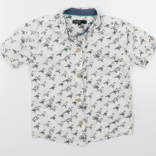 Marks and Spencer Boys White   Basic Button-Up Size 3-4 Years  - Bird Print
