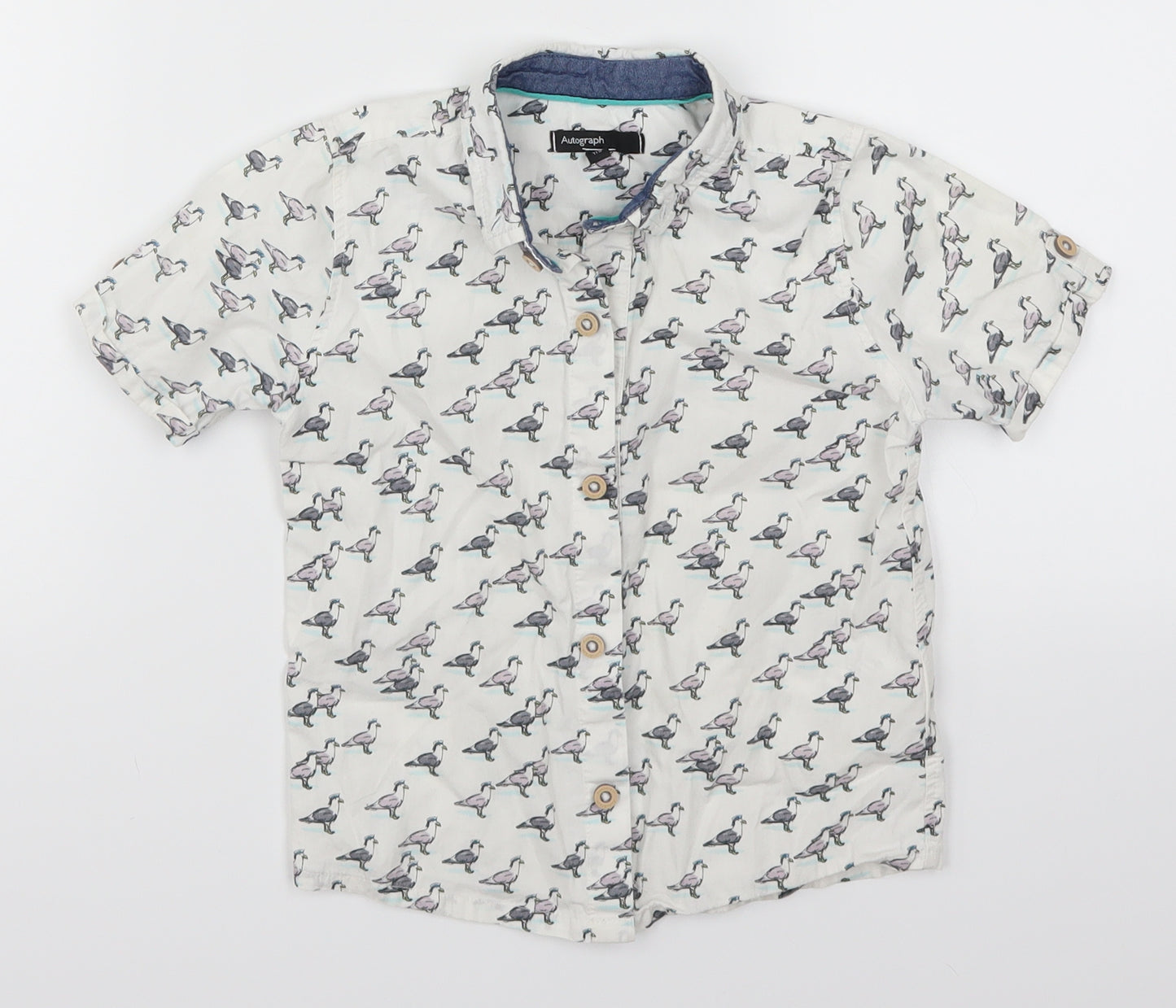 Marks and Spencer Boys White   Basic Button-Up Size 3-4 Years  - Bird Print