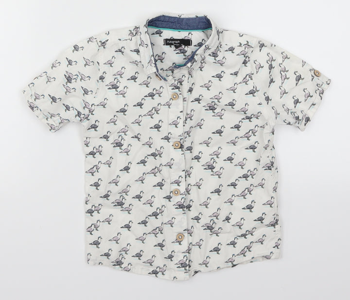 Marks and Spencer Boys White   Basic Button-Up Size 3-4 Years  - Bird Print