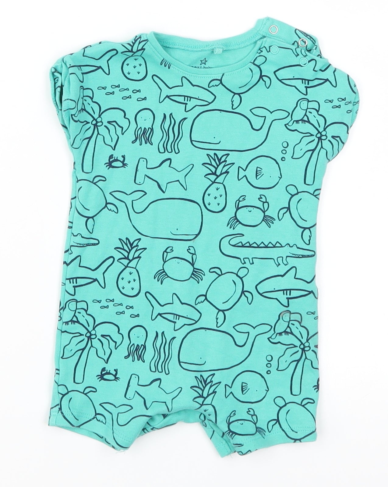 NEXT Boys Green Animal Print  Babygrow One-Piece Size 0-3 Months  - Fish and Sharks