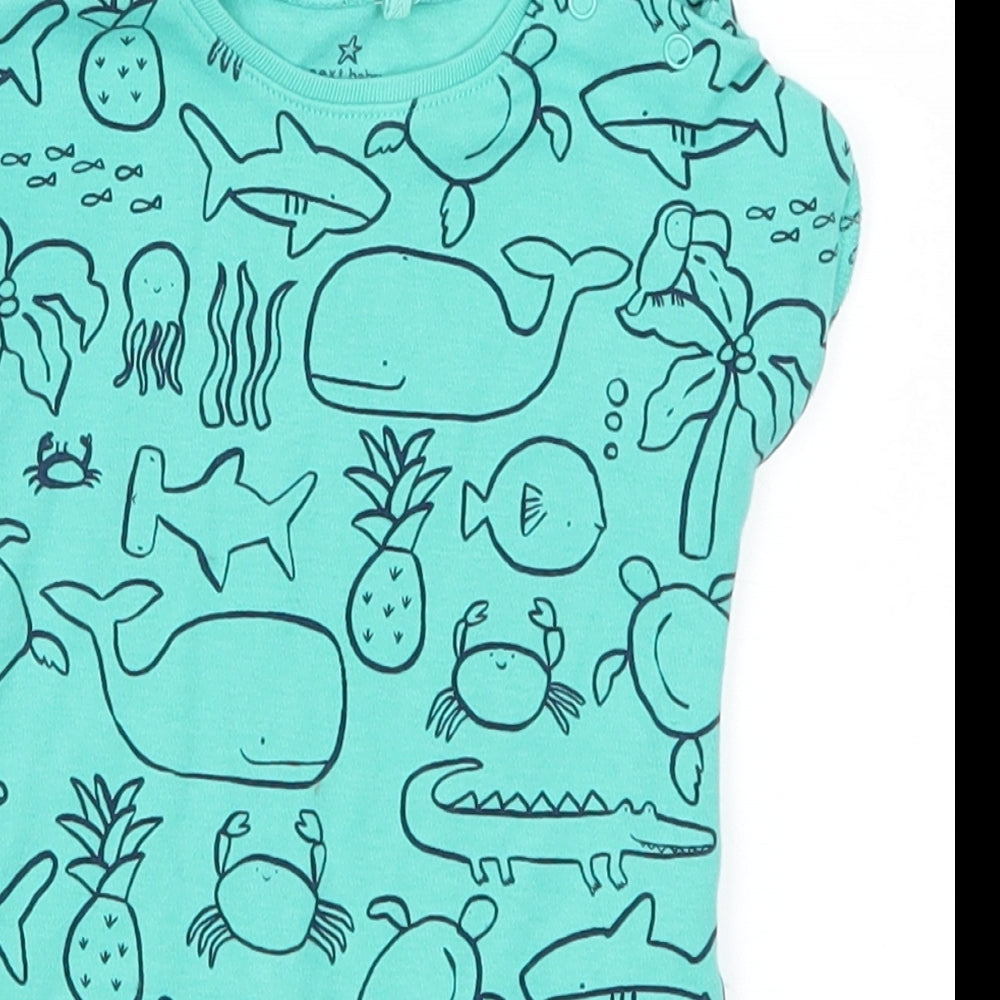 NEXT Boys Green Animal Print  Babygrow One-Piece Size 0-3 Months  - Fish and Sharks