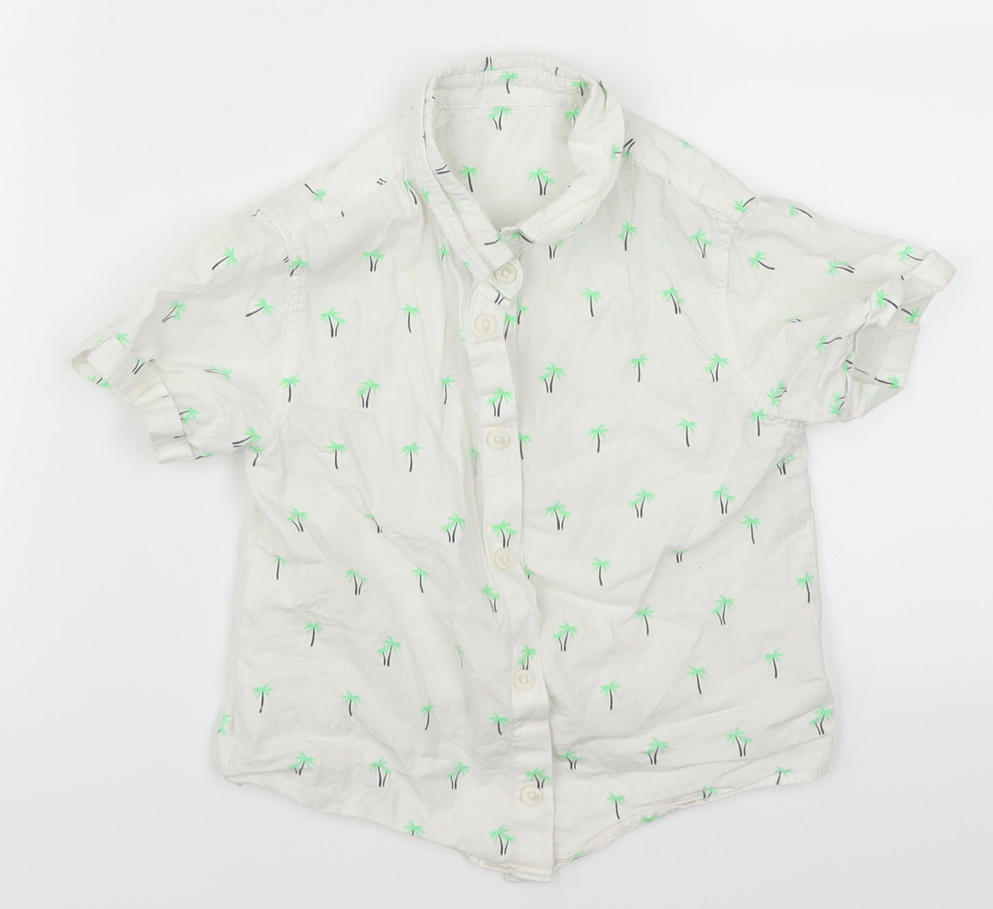 Matalan Boys White   Basic Button-Up Size 3-4 Years  - Palm Trees