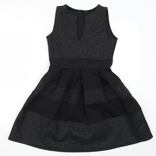 Preworn Womens Black Striped  Skater Dress  Size 10