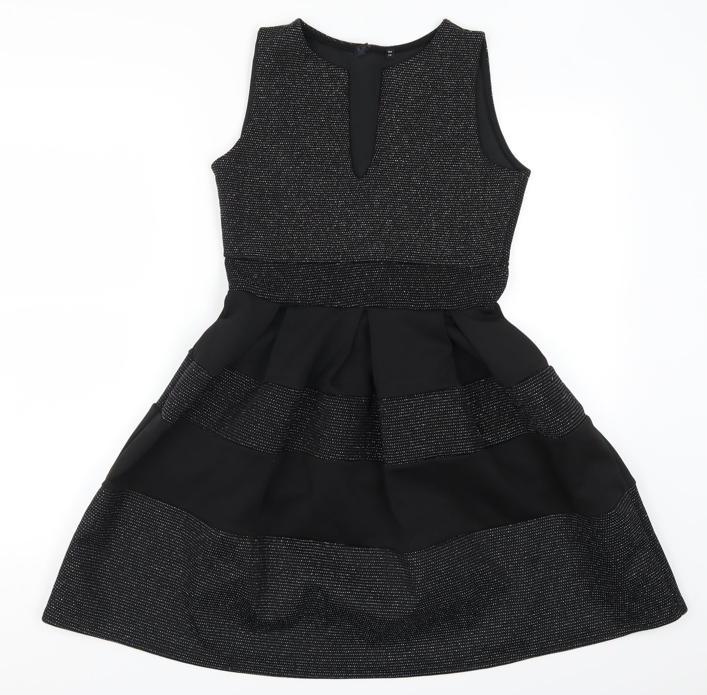 Preworn Womens Black Striped  Skater Dress  Size 10