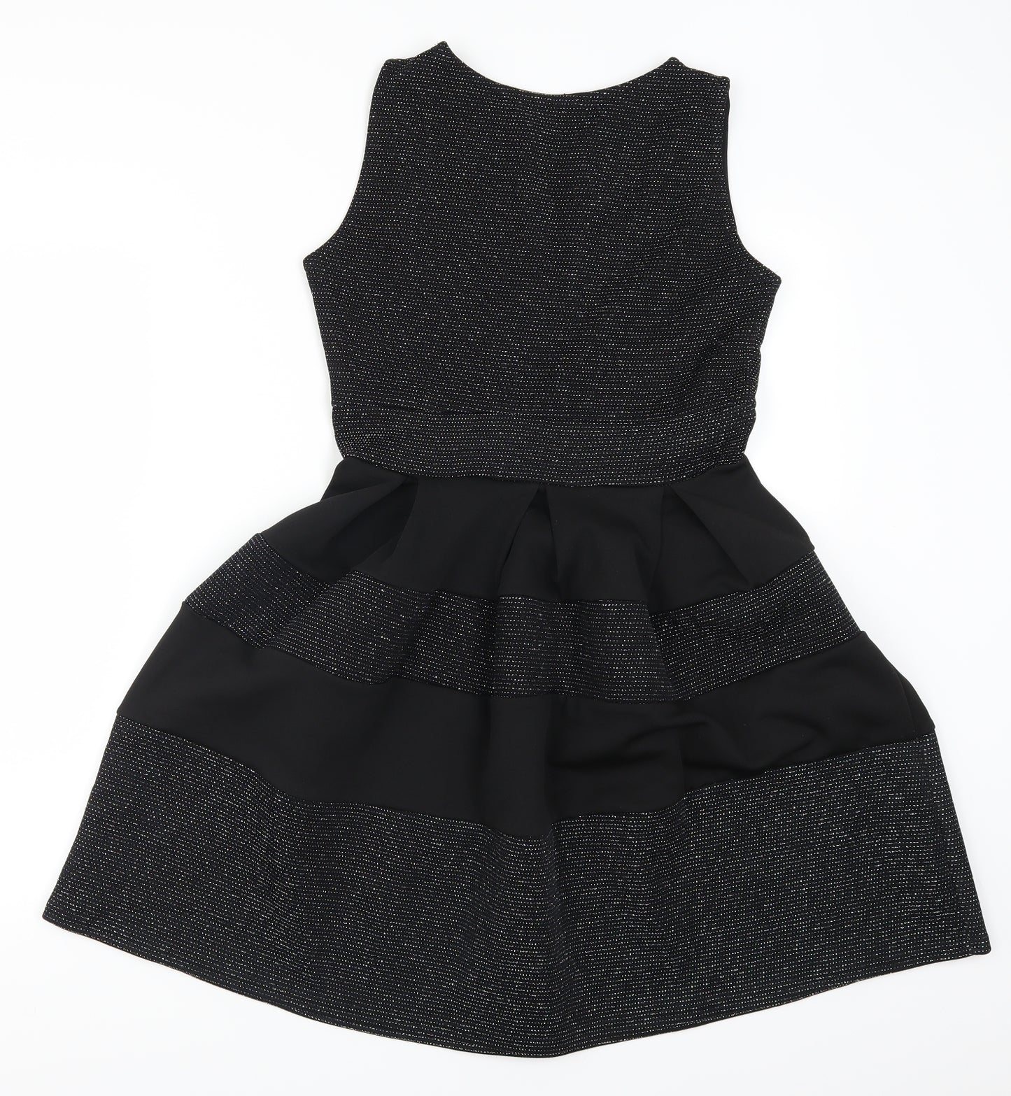 Preworn Womens Black Striped  Skater Dress  Size 10