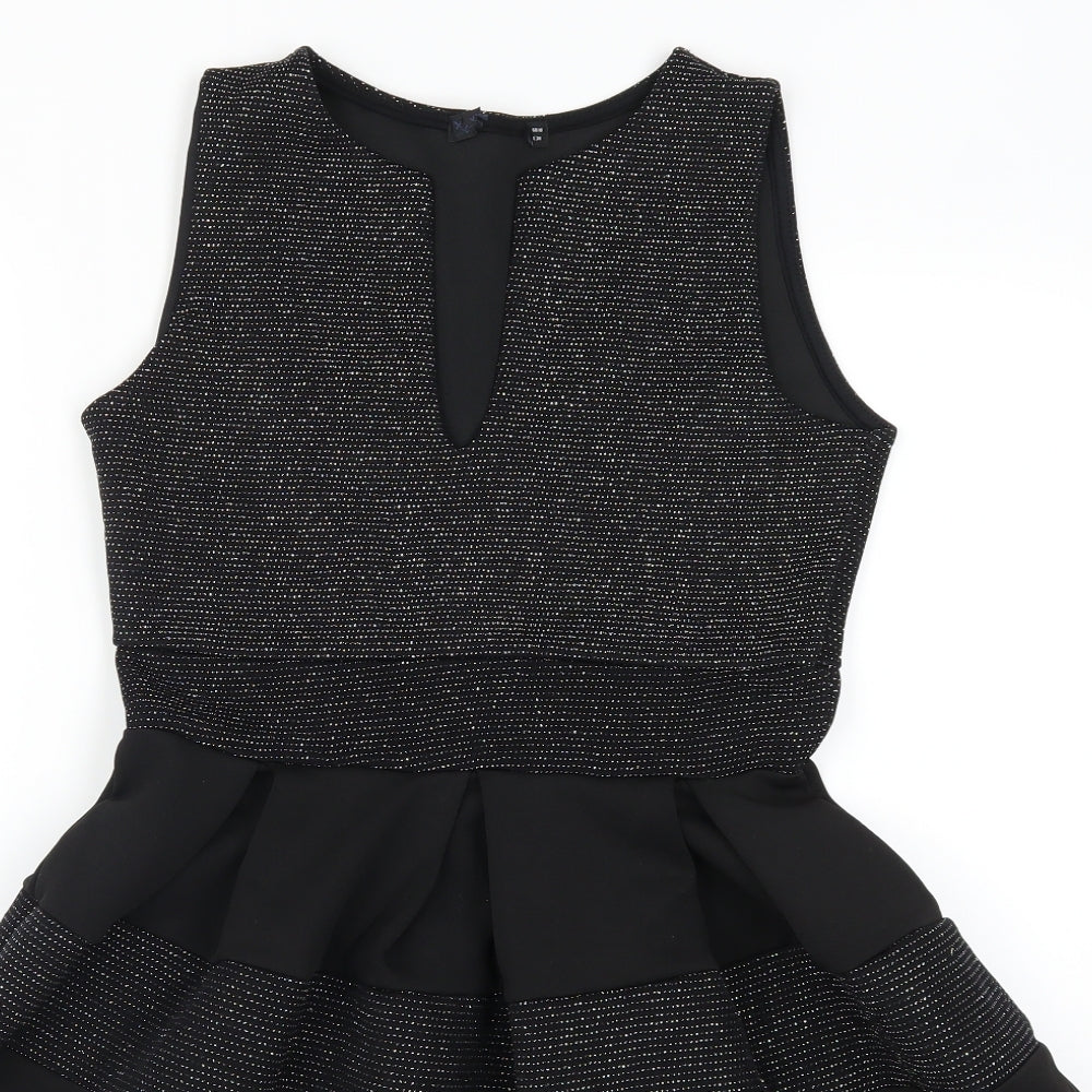 Preworn Womens Black Striped  Skater Dress  Size 10