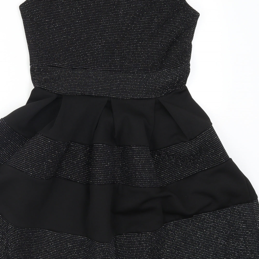 Preworn Womens Black Striped  Skater Dress  Size 10