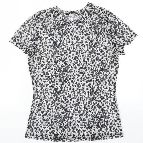 NEXT Womens Grey Animal Print Mesh Basic T-Shirt Size 8