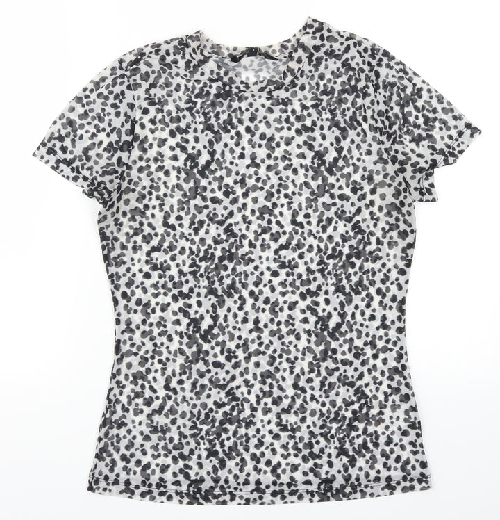 NEXT Womens Grey Animal Print Mesh Basic T-Shirt Size 8