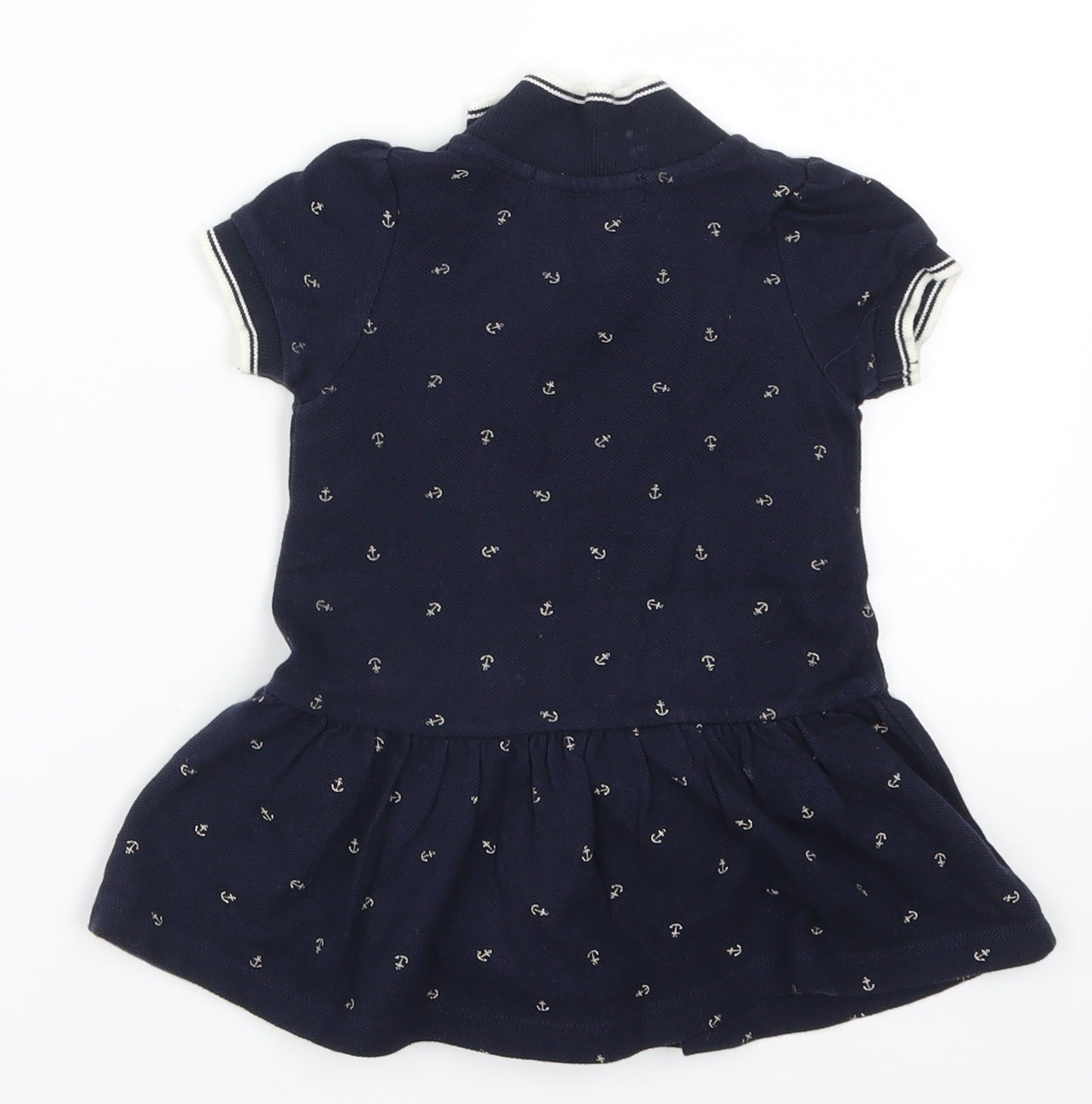 Petit Bateau Girls Blue Geometric  Skater Dress  Size 3-6 Months  - Anchor Print