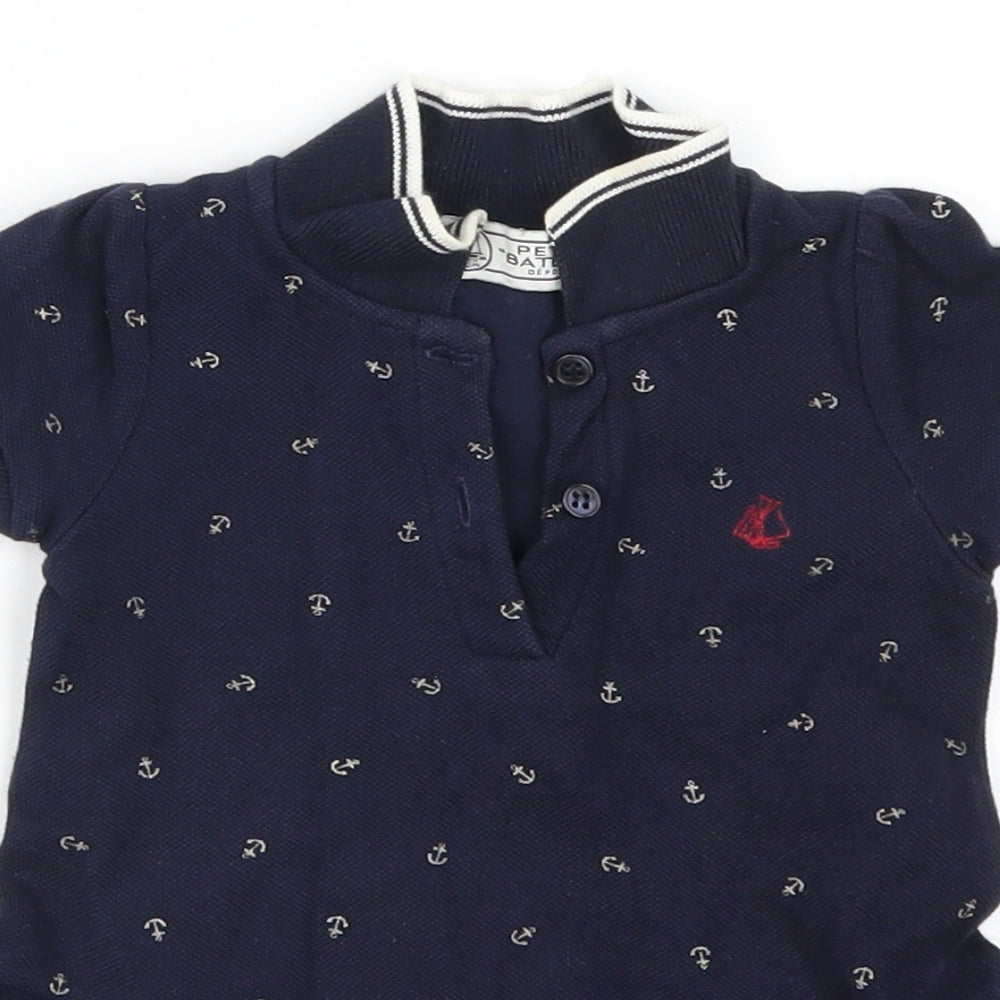 Petit Bateau Girls Blue Geometric  Skater Dress  Size 3-6 Months  - Anchor Print