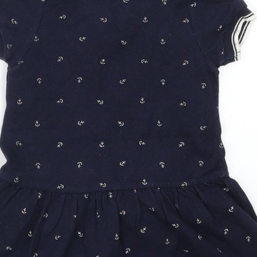 Petit Bateau Girls Blue Geometric  Skater Dress  Size 3-6 Months  - Anchor Print