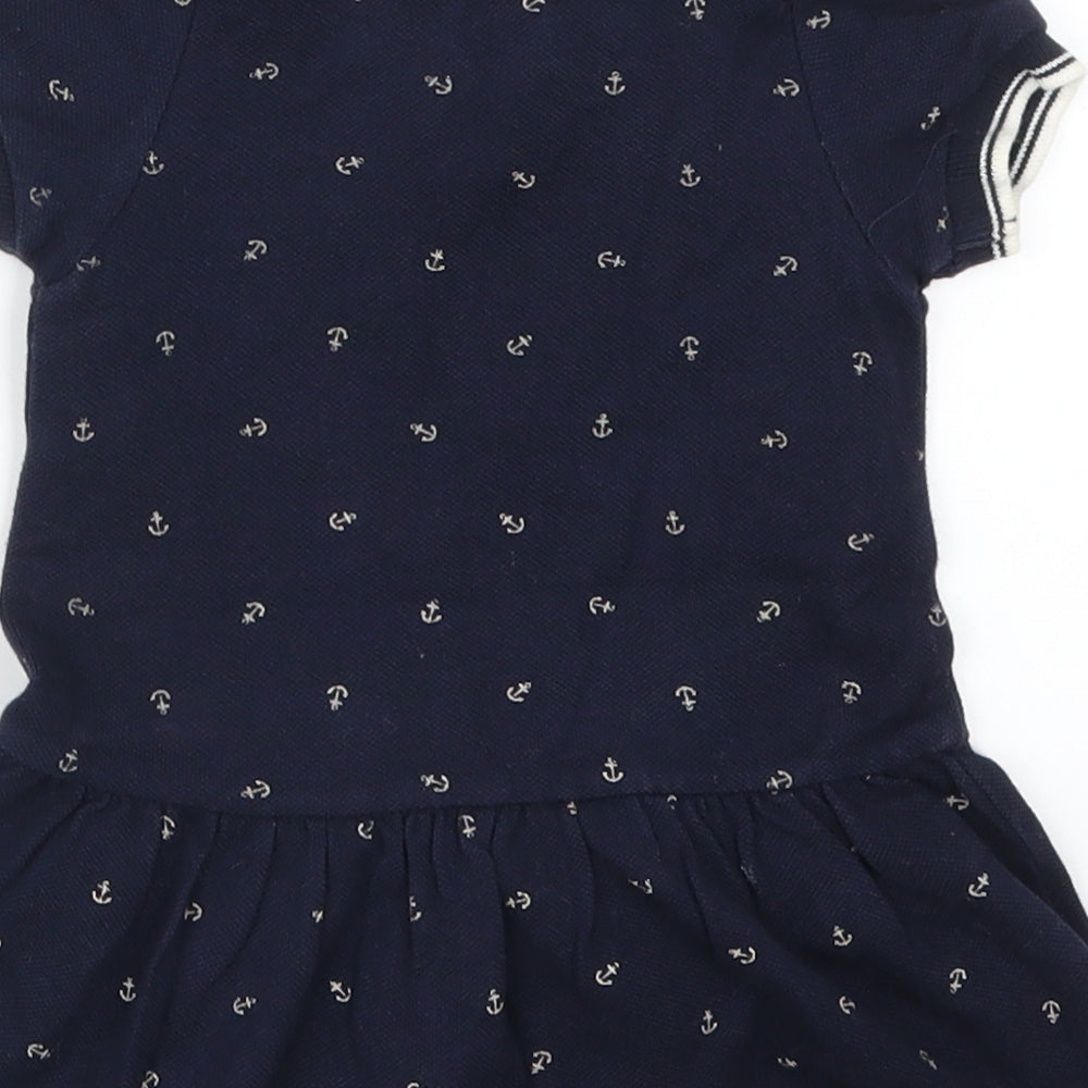 Petit Bateau Girls Blue Geometric  Skater Dress  Size 3-6 Months  - Anchor Print
