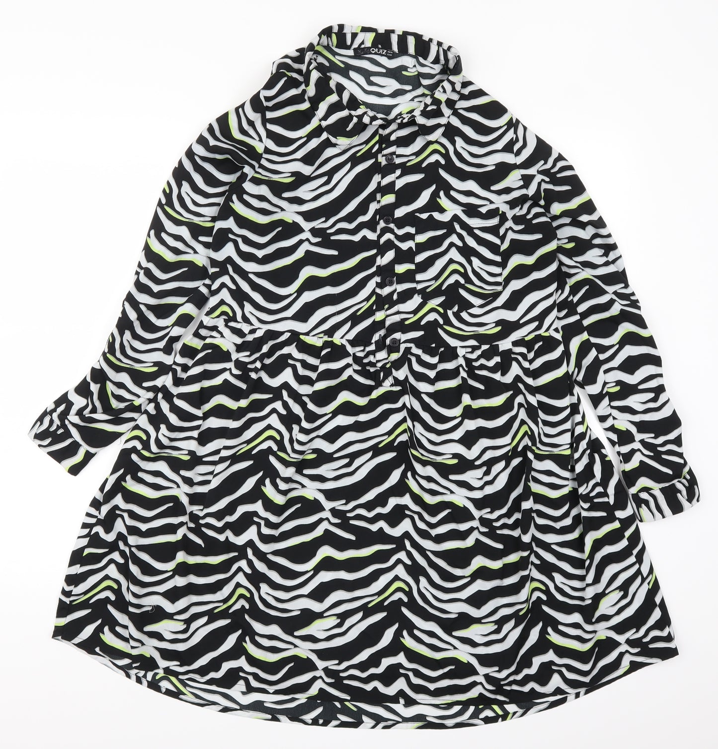 Quiz Womens Black Animal Print  Trapeze & Swing  Size 12  - Black White and Green Striped