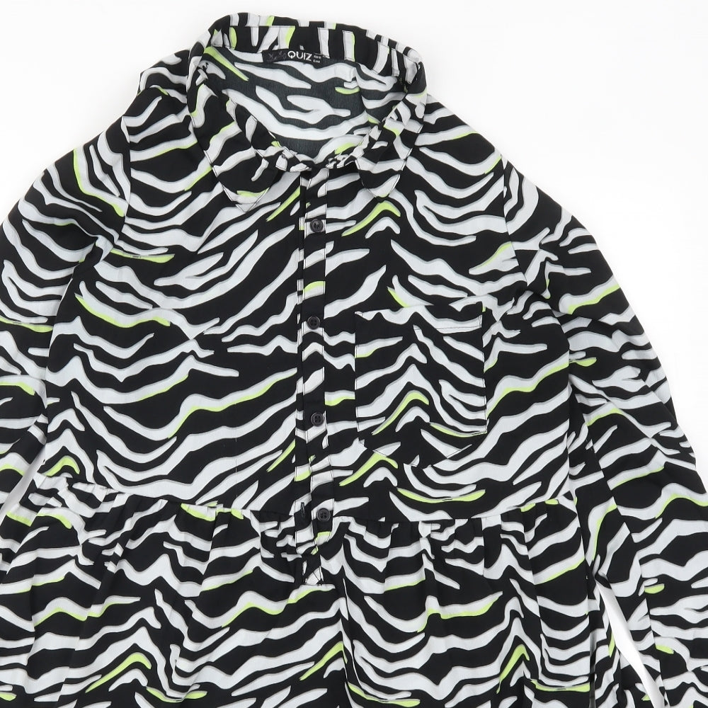 Quiz Womens Black Animal Print  Trapeze & Swing  Size 12  - Black White and Green Striped