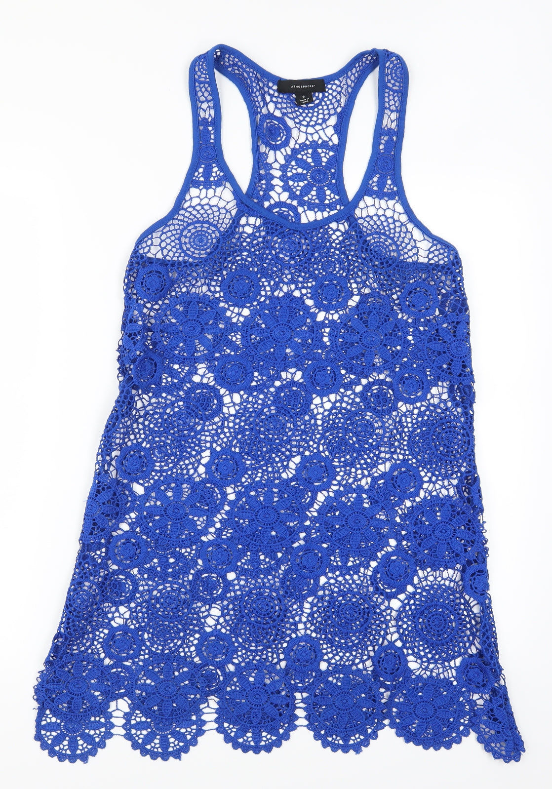 Atmosphere Womens Blue Geometric Lace Basic Tank Size S