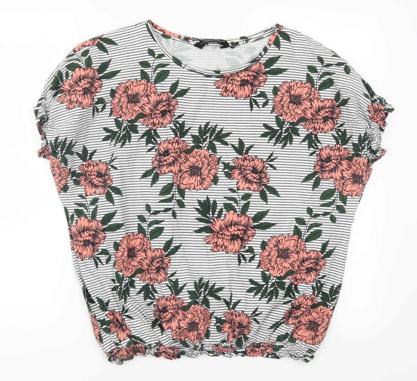 Dorothy Pekins Womens Pink Floral  Basic T-Shirt Size 16  - Striped