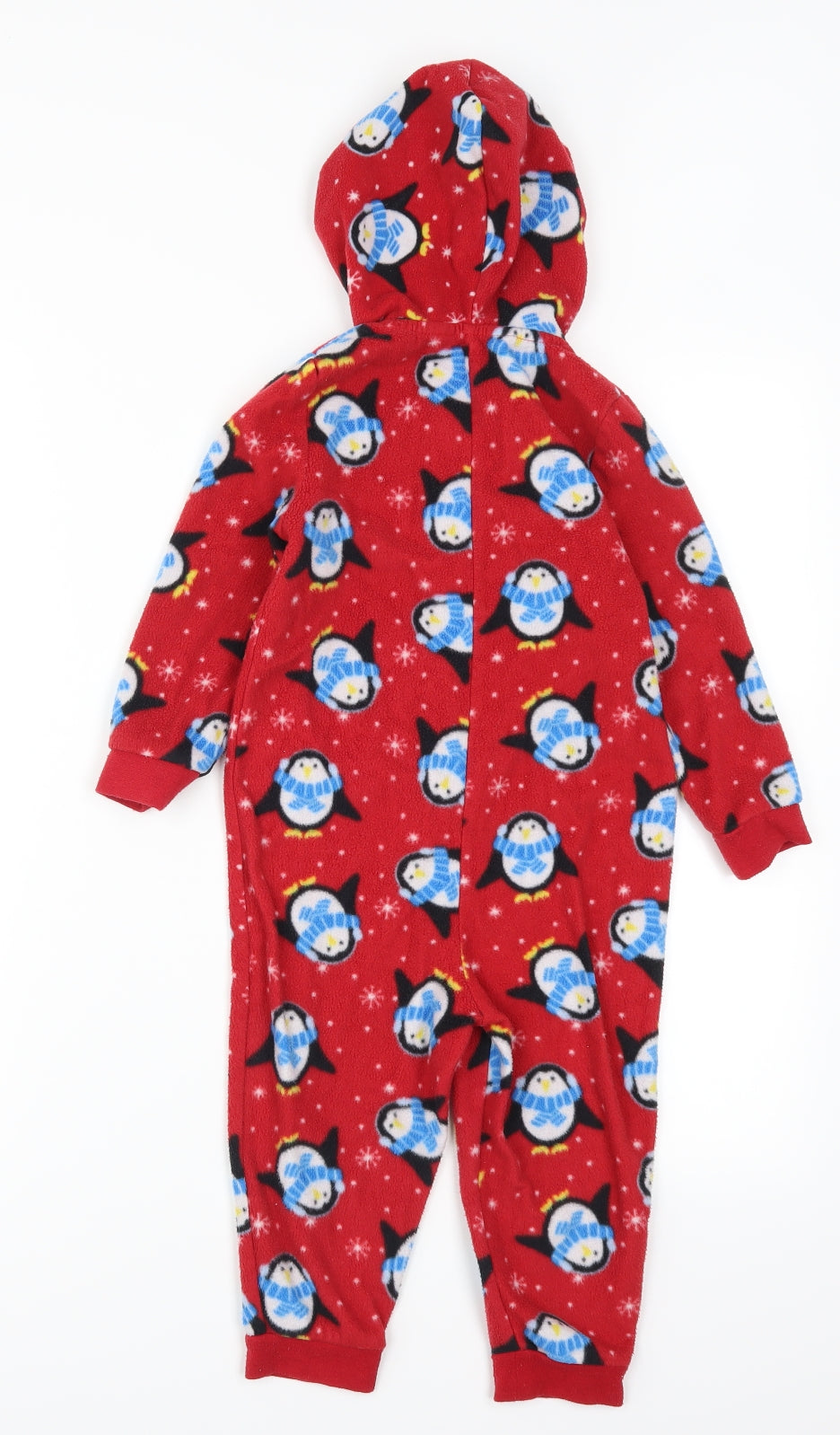 Preworn Boys Red Solid Fleece  One Piece Size 2-3 Years  - Penguins