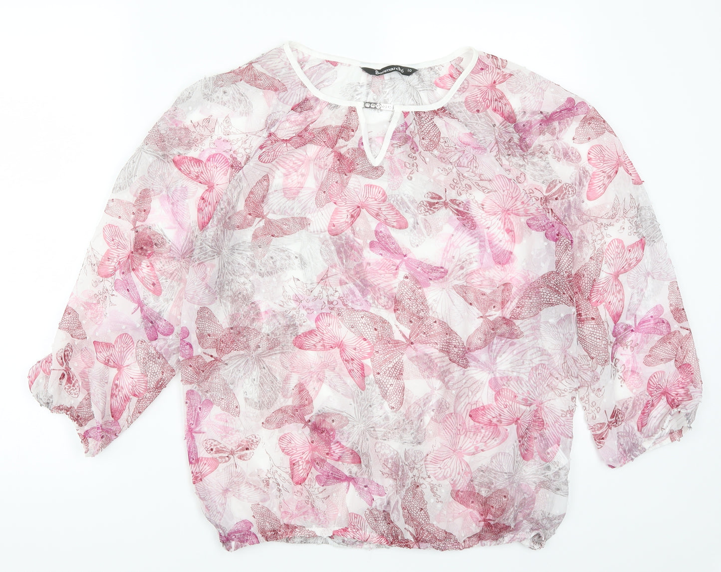 Bonmarché Womens Pink   Basic Blouse Size 10  - Butterflies