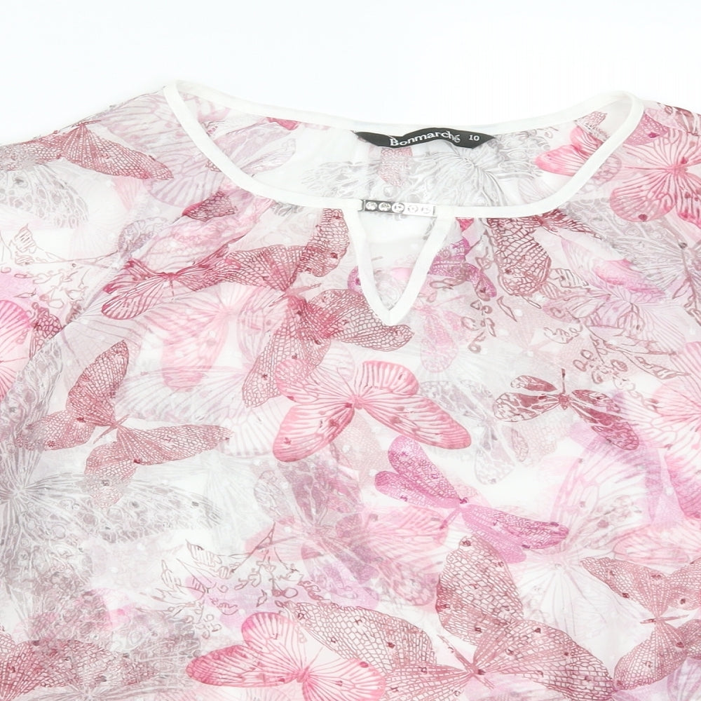 Bonmarché Womens Pink   Basic Blouse Size 10  - Butterflies