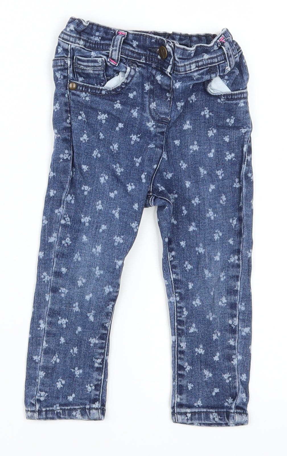 George Girls Blue Floral Denim Capri Jeans Size 12-18 Months