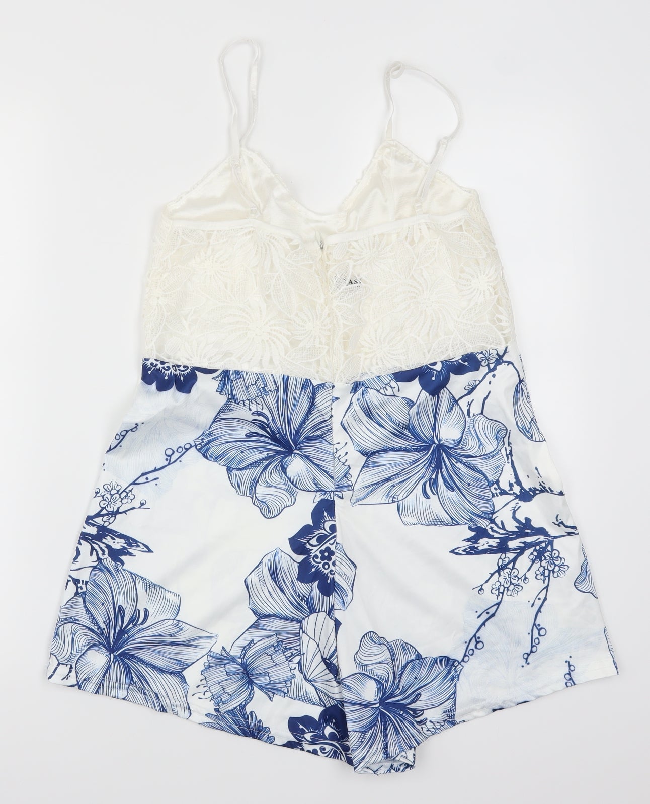 Fasion Womens Blue Floral Lace Playsuit One-Piece Size XL L3 in - Blue