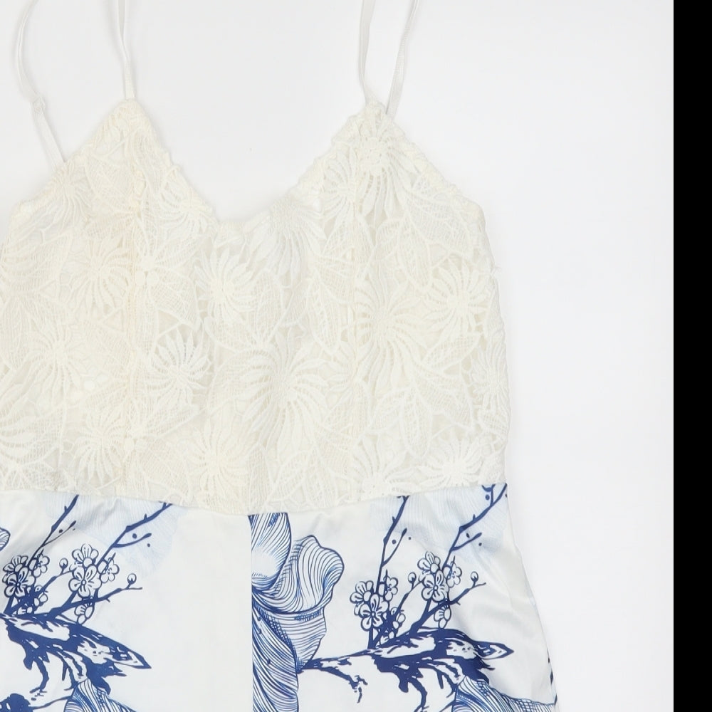 Fasion Womens Blue Floral Lace Playsuit One-Piece Size XL L3 in - Blue