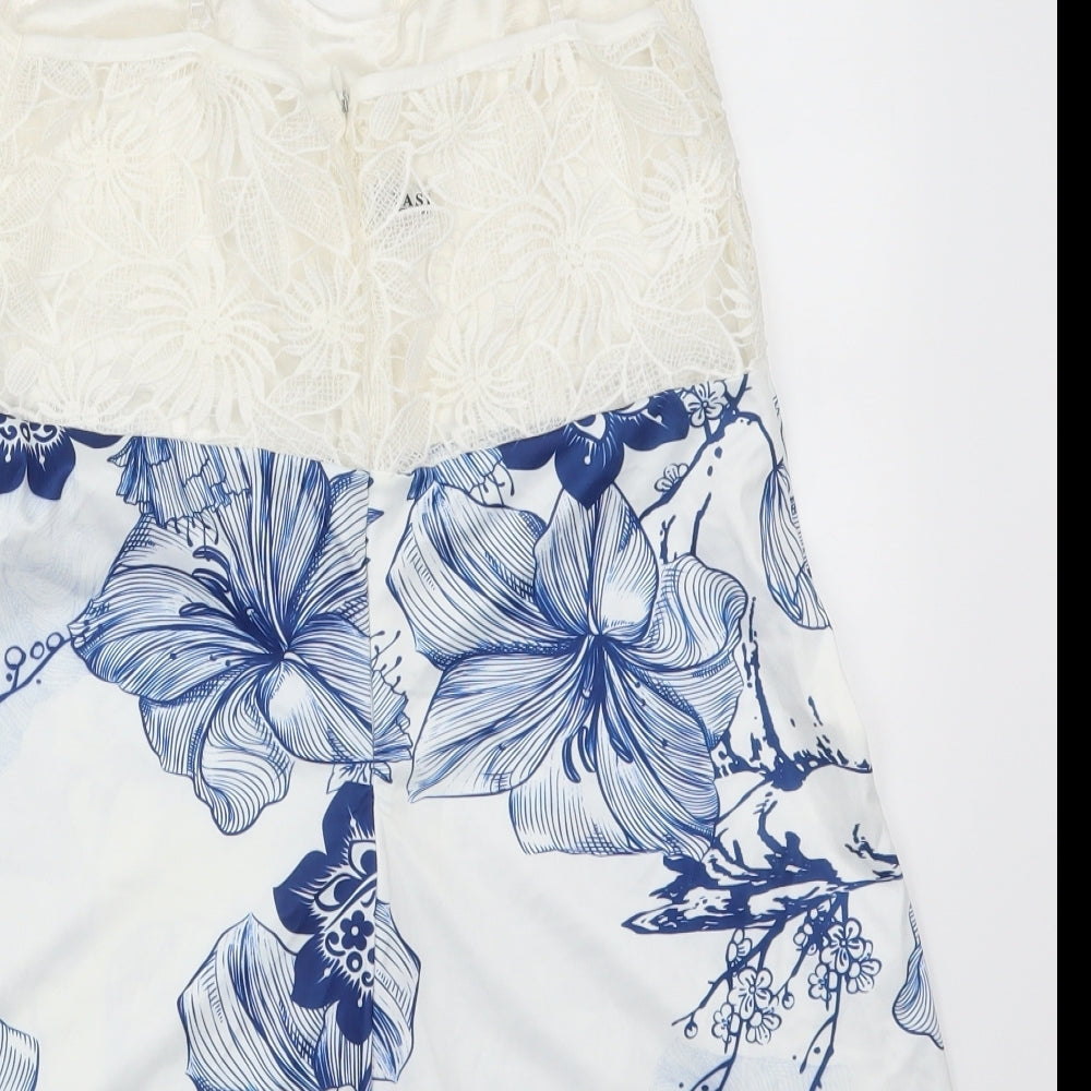 Fasion Womens Blue Floral Lace Playsuit One-Piece Size XL L3 in - Blue