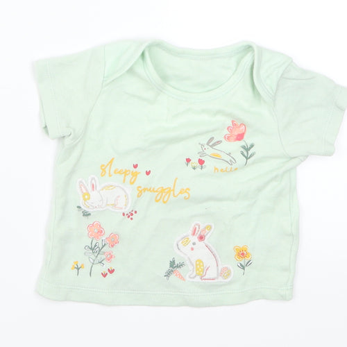 Nutmeg Girls Green   Basic T-Shirt Size 3-6 Months  - Sleepy Snuggles Bunny