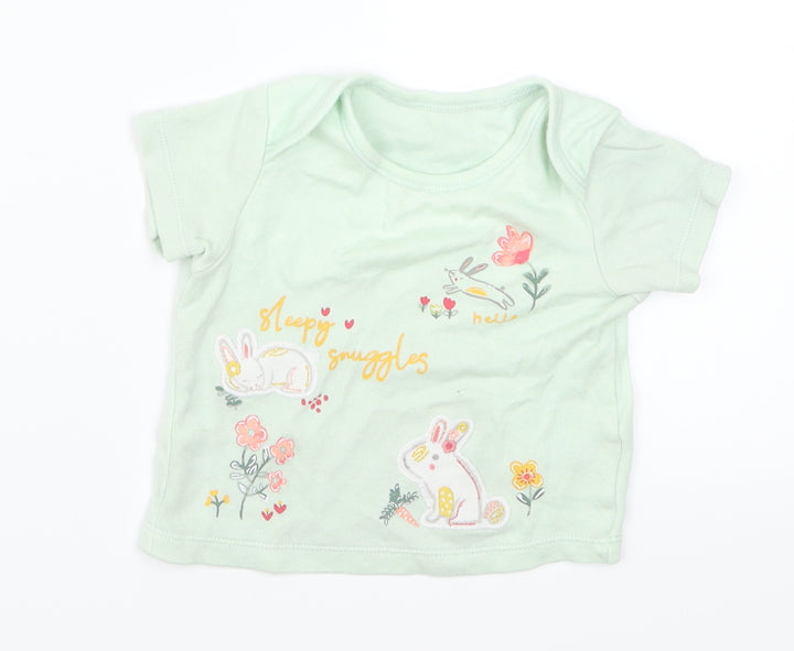 Nutmeg Girls Green   Basic T-Shirt Size 3-6 Months  - Sleepy Snuggles Bunny