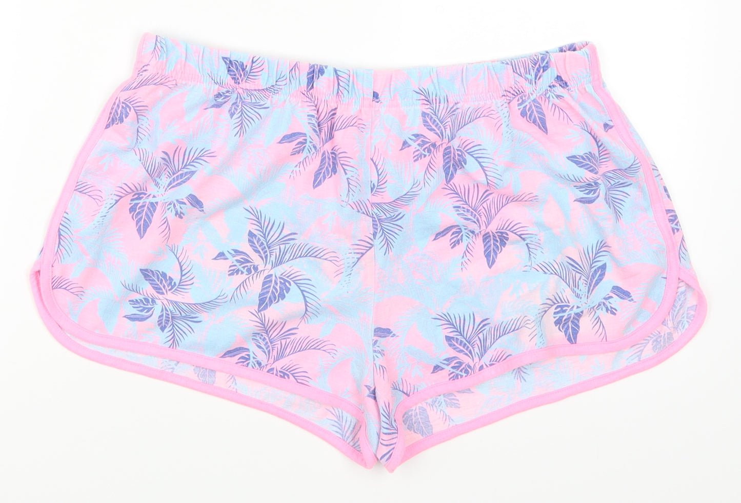 Matalan Womens Pink Floral  Hot Pants Shorts Size M - Blue Palm Tree Print