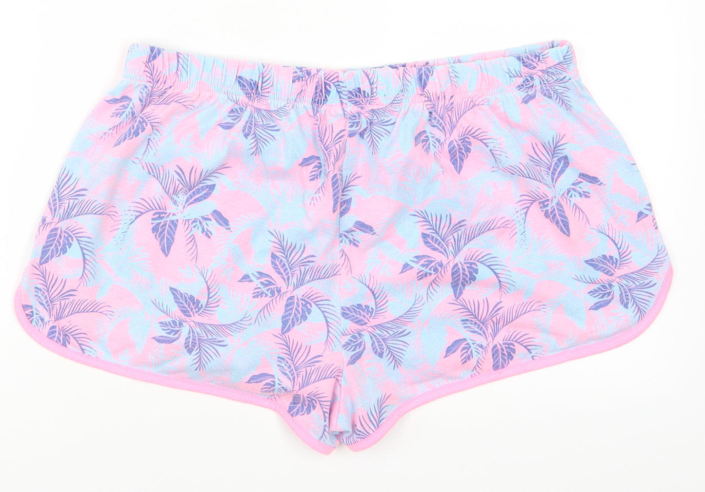 Matalan Womens Pink Floral  Hot Pants Shorts Size M - Blue Palm Tree Print