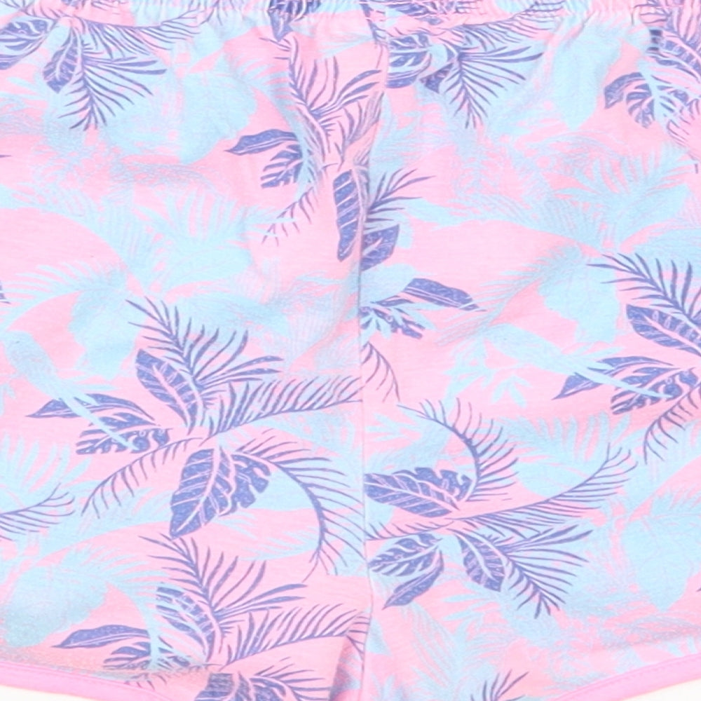 Matalan Womens Pink Floral  Hot Pants Shorts Size M - Blue Palm Tree Print