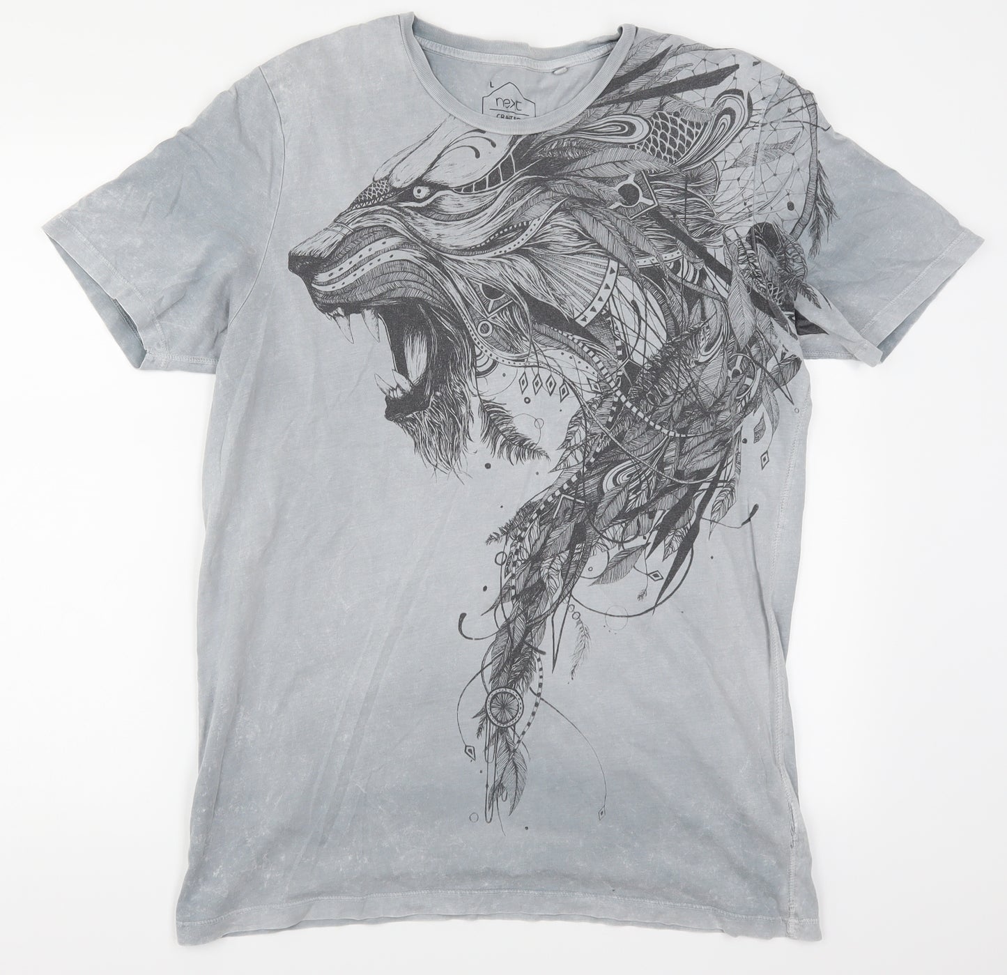 NEXT Mens Grey    T-Shirt Size L  - Geometric Wolf Dream Catcher