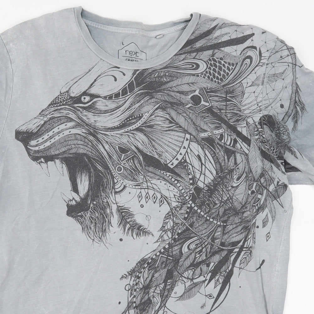 NEXT Mens Grey    T-Shirt Size L  - Geometric Wolf Dream Catcher